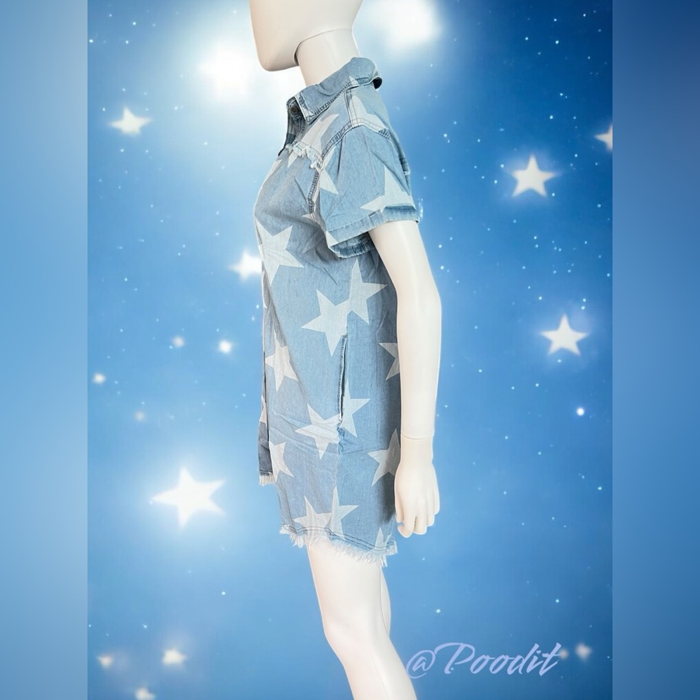POODIT Super cute button front star dress S M XL - Picture 9 of 9